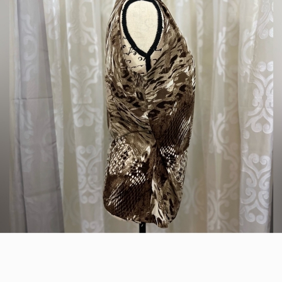 Evan-Pioneer Brown Abstract Snakeskin sleeveless faux wrap blouse - Picture 9 of 11